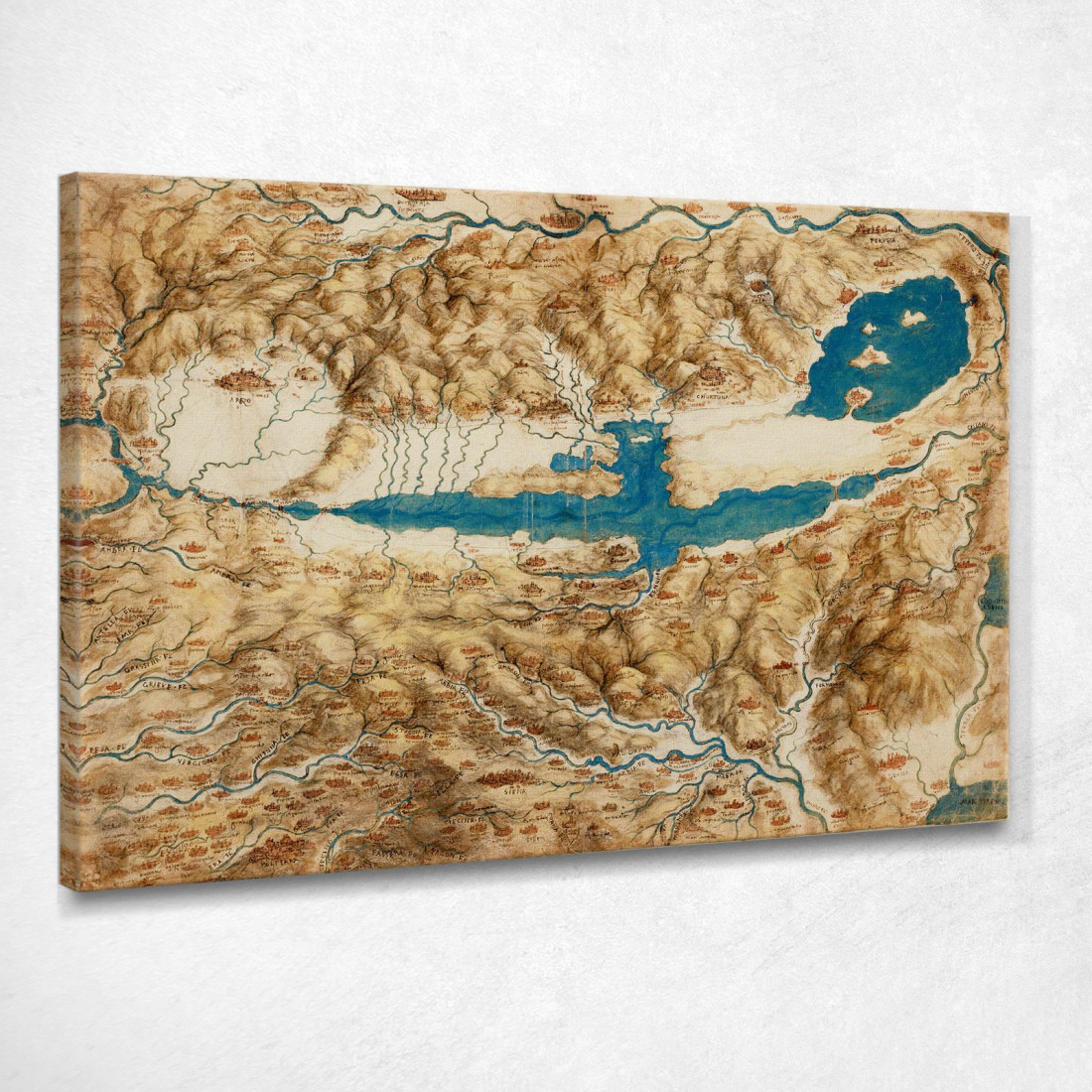 Mappa Della Toscana E Della Valle Dell'Arno Leonardo Da Vinci ldv16 quadro stampato su tela