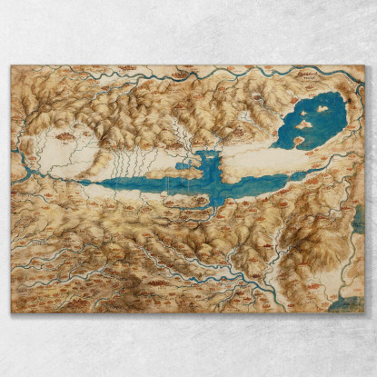 Mappa Della Toscana E Della Valle Dell'Arno Leonardo Da Vinci ldv16 quadro stampato su tela