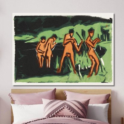 Bagnanti Che Lanciano Canne 1909 Ernst Ludwig Kirchner elk6 quadro stampato su tela