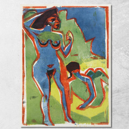 Donne Al Bagno Moritzburg 1910 Di Ernst Ludwig Kirchner elk8 quadro stampato su tela