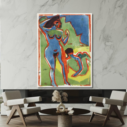 Donne Al Bagno Moritzburg 1910 Di Ernst Ludwig Kirchner elk8 quadro stampato su tela