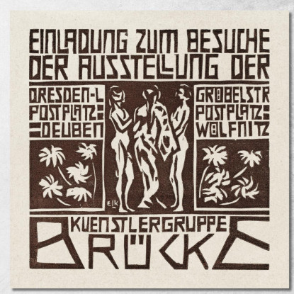 Invito A Una Mostra Del Gruppo Di Artisti Brücke 1906 Ernst Ludwig Kirchner elk69 quadro stampato su tela