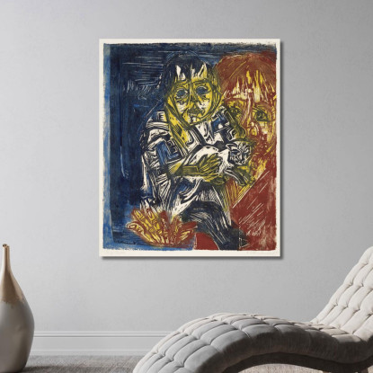 Donna Con Bambino E Gatto Ernst Ludwig Kirchner elk162 quadro stampato su tela