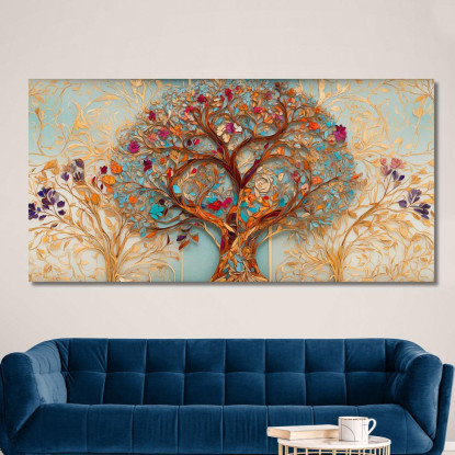 Quadro Albero Della Vita Fiori E Foglie Colorate avt8 quadro stampato su tela