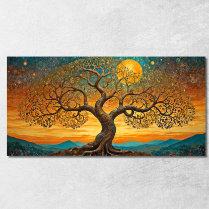 Quadro Albero Della Vita Tramonto E Montagna avt11 quadro stampato su tela