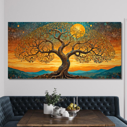 Quadro Albero Della Vita Tramonto E Montagna avt11 quadro stampato su tela