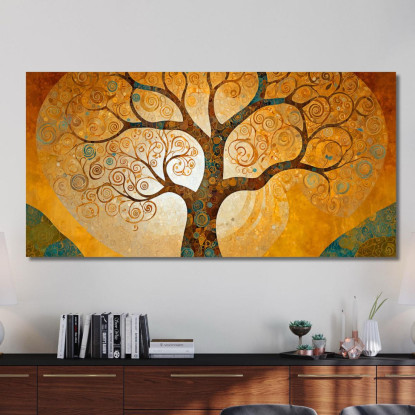 Quadro Albero Della Vita Spirali Oro avt12 quadro stampato su tela