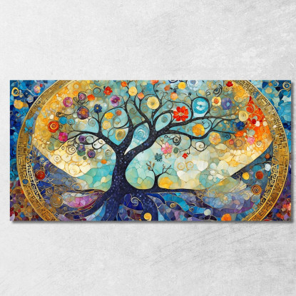 Quadro Albero Della Vita Mosaico Blu E Dorato avt24 quadro stampato su tela