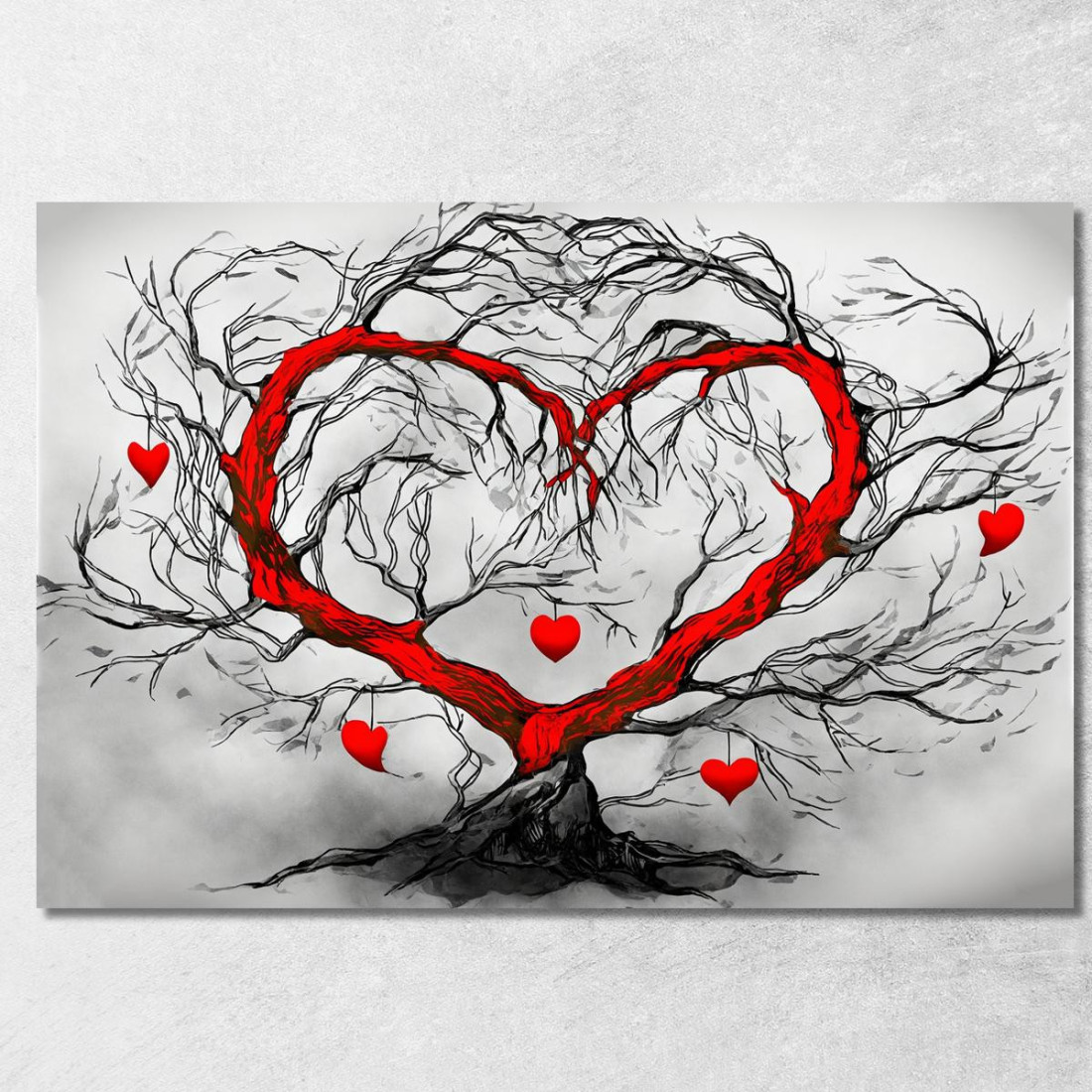 Quadro Albero Cuore Rosso Design Romantico abs1 quadro stampato su tela