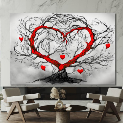 Quadro Albero Cuore Rosso Design Romantico abs1 quadro stampato su tela