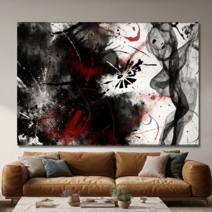 Quadro Astratto Grunge Con Schizzi Neri E Rossi Su Sfondo Bianco abs43 quadro stampato su tela