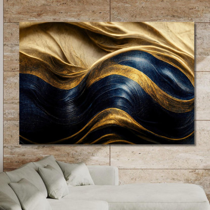 Quadro Astratto In Oro E Blu Con Texture Ondulate abs46 quadro stampato su tela