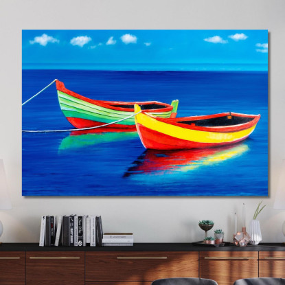 Quadro Barche Colorate Sul Mare Blu abs75 quadro stampato su tela