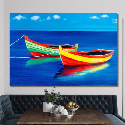 Quadro Barche Colorate Sul Mare Blu abs75 quadro stampato su tela