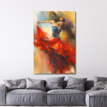 Quadro Danzatrice Gitana Abito Rosso E Blu Colori Caldi abs77 quadro stampato su tela