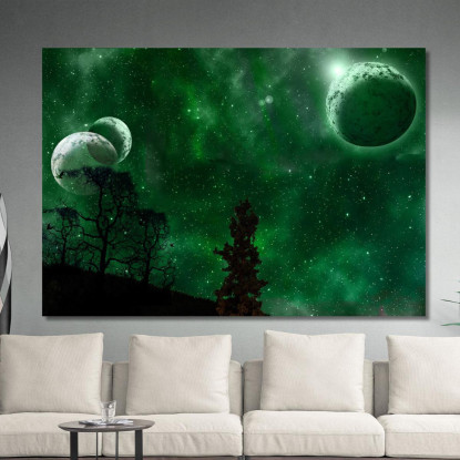 Quadro Spazio Galassia Verde Pianeti Surreale abs90 quadro stampato su tela