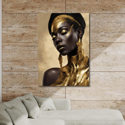 Quadro Donna Africana Con Dettagli Dorati Fluidi Raffinatezza E Modernità afr6 quadro stampato su tela
