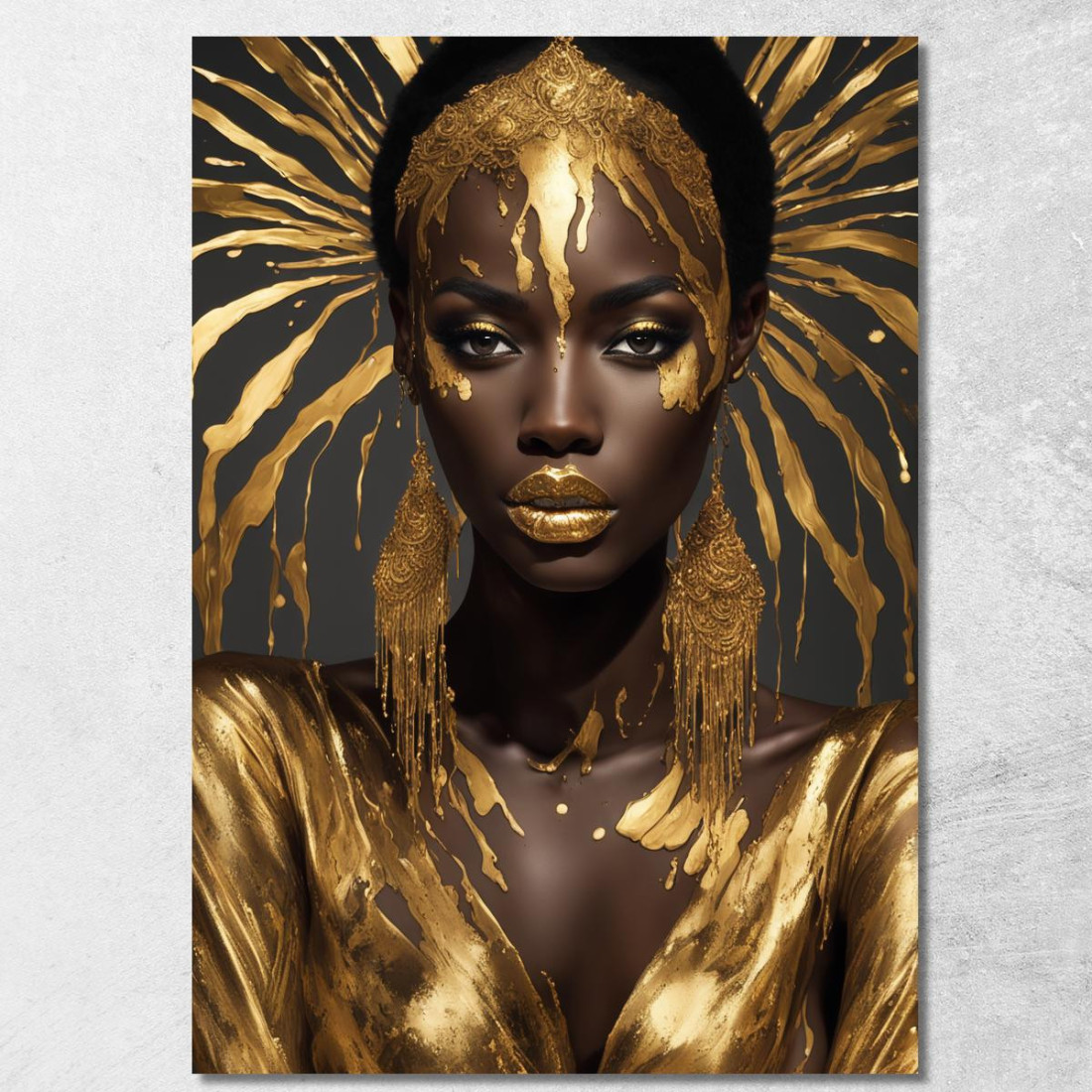 Quadro Donna Africana Con Raggi Dorati afr12 quadro stampato su tela Quadro Donna Africana Con Raggi Dorati afr12 quadro stampato su tela