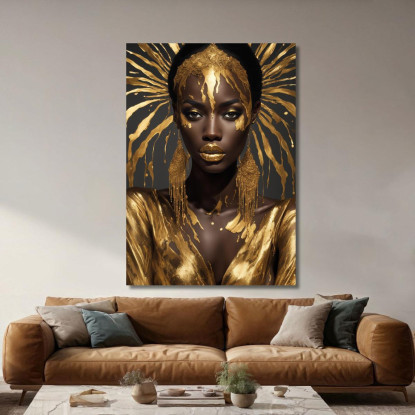 Quadro Donna Africana Con Raggi Dorati afr12 quadro stampato su tela