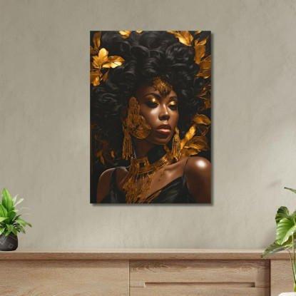 Quadro Etnico Donna Africana Fascino Regale Con Decorazioni Dorate afr18 quadro stampato su tela