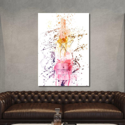 Quadro Moderno Champagne Astratto Moet Et Chandon Rosa Con Schizzi Neri chm6 quadro stampato su tela