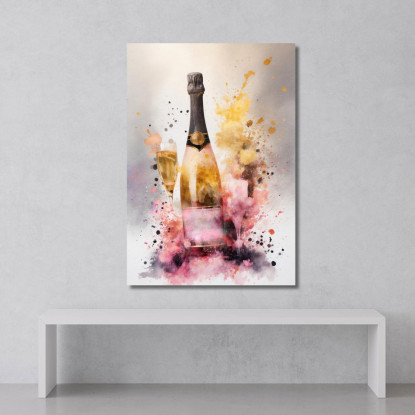 Quadro Moderno Champagne Astratto Oro E Rosa Con Calice Eleganza Artistica chm11 quadro stampato su tela