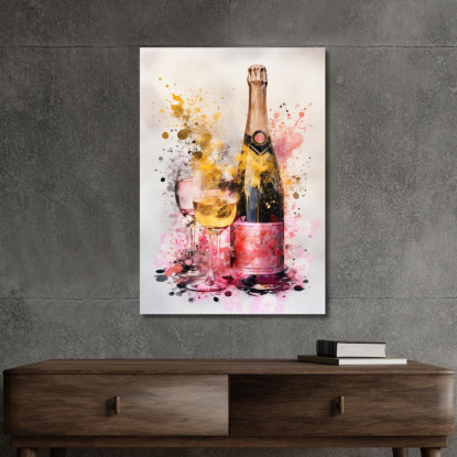 Quadro Moderno Champagne Astratto Oro E Rosa Con Calici chm12 quadro stampato su tela