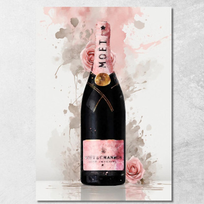 Quadro Moderno Champagne Rosa E Fiori Raffinata Delicatezza chm16 quadro stampato su tela