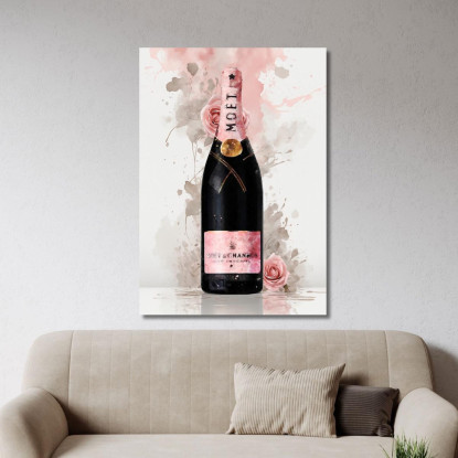 Quadro Moderno Champagne Rosa E Fiori Raffinata Delicatezza chm16 quadro stampato su tela