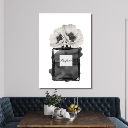 Quadro Bottiglia Di Profumo Nera Con Fiori Vintage Fashion fsn8 quadro stampato su tela