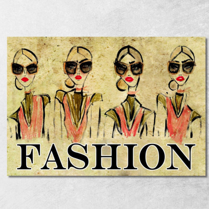 Quadro Bozzetti Moda Fashion Illustrato Con Donne E Occhiali Da Sole Fashion fsn11 quadro stampato su tela