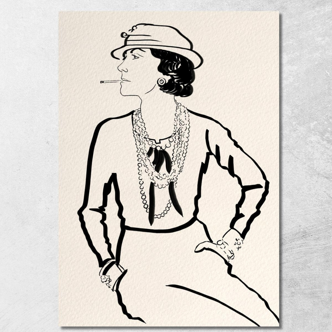 Quadro Coco Chanel Retrò Elegante Disegno In Bianco E Nero Fashion fsn12 quadro stampato su tela Quadro Coco Chanel Retrò Elegante Disegno In Bianco E Nero Fashion fsn12 quadro stampato su tela