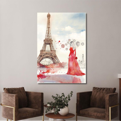 Quadro Donna Abito Rosso Torre Eiffel Acqurello Romantico Fashion fsn19 quadro stampato su tela