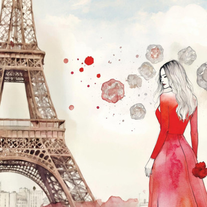 Quadro Donna Abito Rosso Torre Eiffel Acqurello Romantico Fashion fsn19 quadro stampato su tela