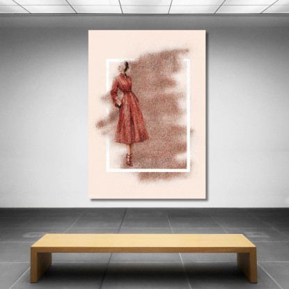 Quadro Donna Abito Vintage Rosso Con Motivo Floreale Astratto Fashion fsn20 quadro stampato su tela