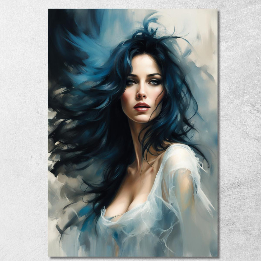 Quadro Donna Capelli Blu Vento Ritratto Suggestivo Fashion fsn24 quadro stampato su tela Quadro Donna Capelli Blu Vento Ritratto Suggestivo Fashion fsn24 quadro stampato su tela