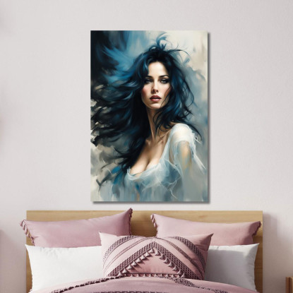 Quadro Donna Capelli Blu Vento Ritratto Suggestivo Fashion fsn24 quadro stampato su tela