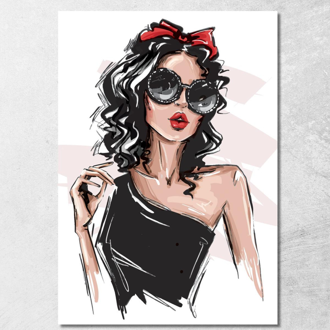 Quadro Donna Con Occhiali Vintage E Fiocco Rosso Fashion fsn29 quadro stampato su tela Quadro Donna Con Occhiali Vintage E Fiocco Rosso Fashion fsn29 quadro stampato su tela