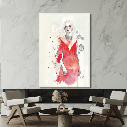 Quadro Donna Figura Elegante Collana Preziosa Abito Rosso Fashion fsn39 quadro stampato su tela