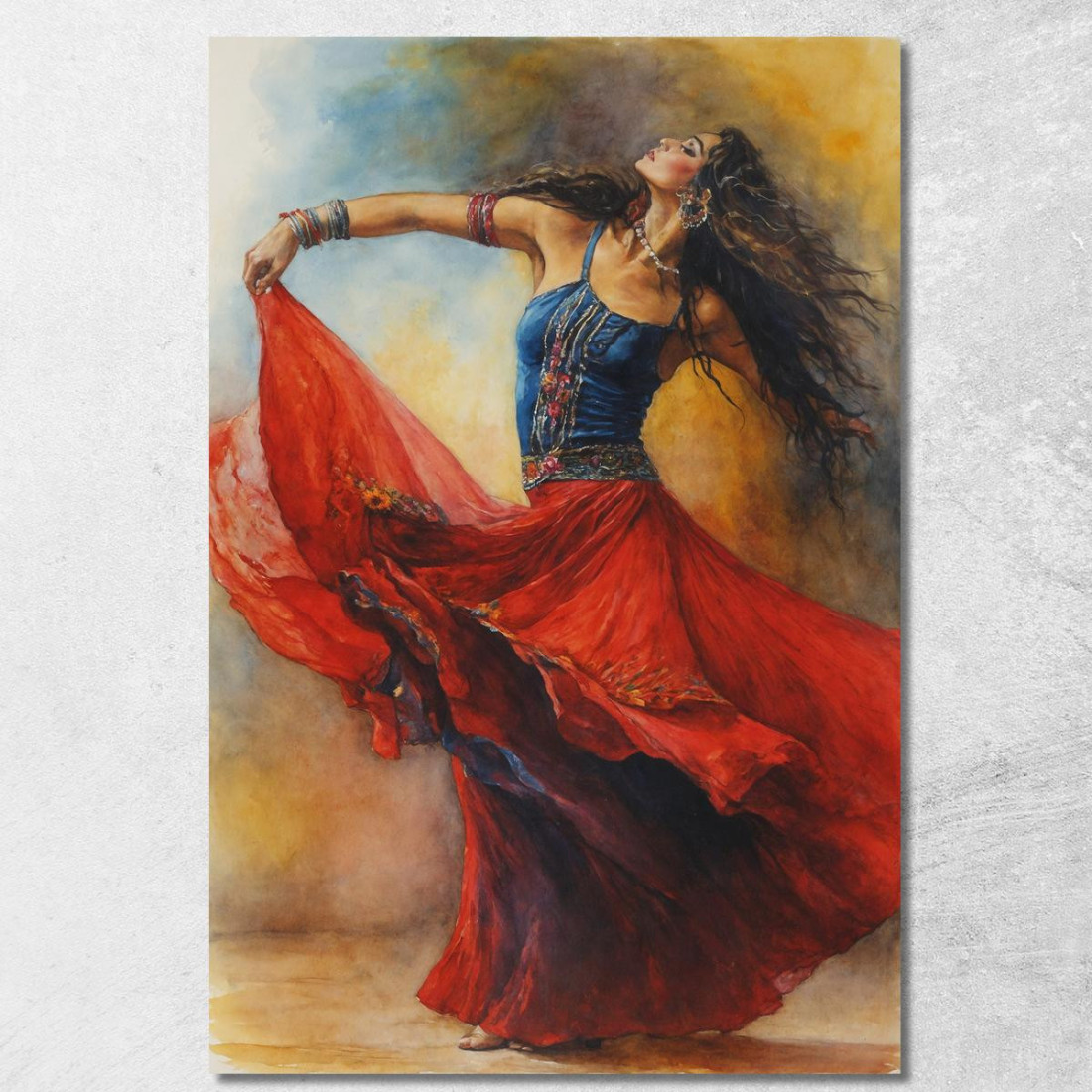 Quadro Donna Gipsy Danzante Con Abito Rosso Fashion fsn40 quadro stampato su tela Quadro Donna Gipsy Danzante Con Abito Rosso Fashion fsn40 quadro stampato su tela