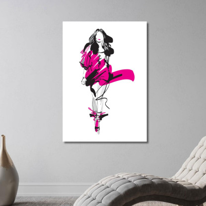 Quadro Figura Di Donna Con Abito Fucsia Astratto Fashion fsn51 quadro stampato su tela