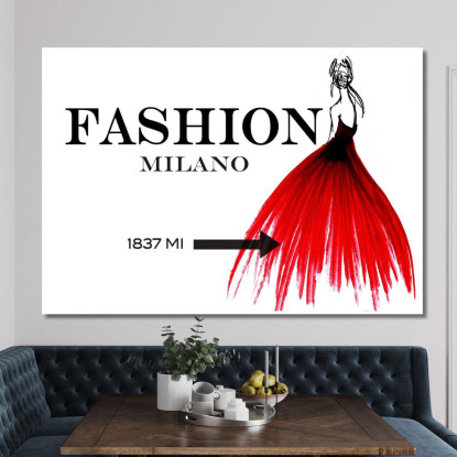 Quadro Moda Milano Bozzetto Vestito Rosso Donna Elegante Fashion fsn60 quadro stampato su tela