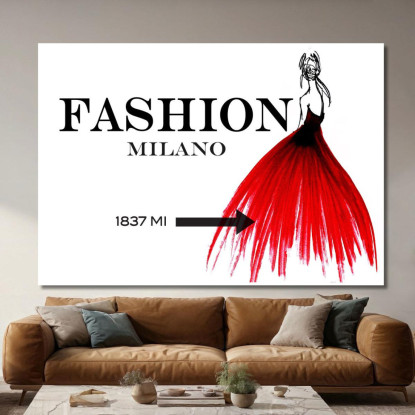 Quadro Moda Milano Bozzetto Vestito Rosso Donna Elegante Fashion fsn60 quadro stampato su tela