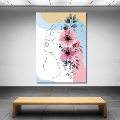 Quadro Profilo Femminile Fiori Acquerello Fashion fsn64 quadro stampato su tela