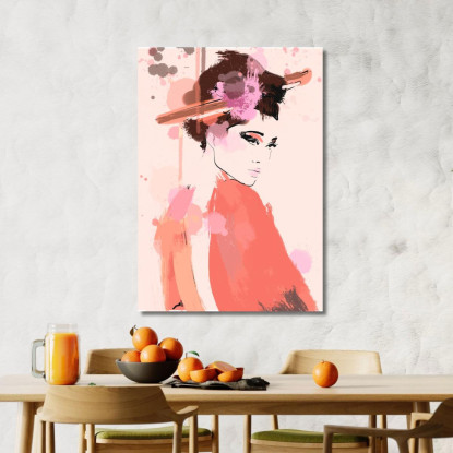 Quadro Ritratto Astratto Di Donna In Rosa E Nero Su Sfondo Chiaro Fashion fsn73 quadro stampato su tela