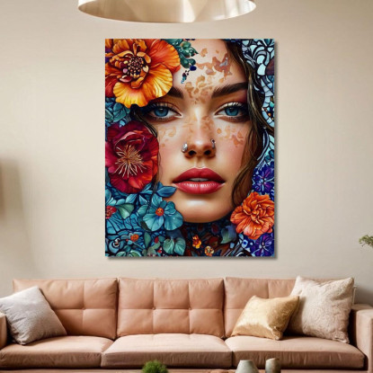 Quadro Ritratto Donna Fiori Colorati Artistico Fashion fsn77 quadro stampato su tela