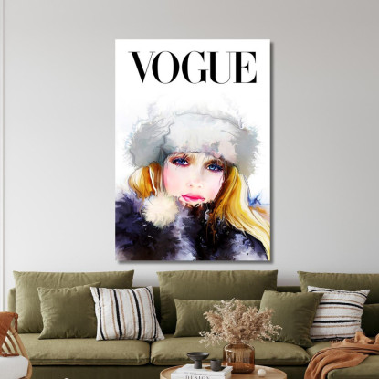 Quadro Ritratto Femminile Con Cappello Di Pelliccia Vogue Fashion fsn80 quadro stampato su tela