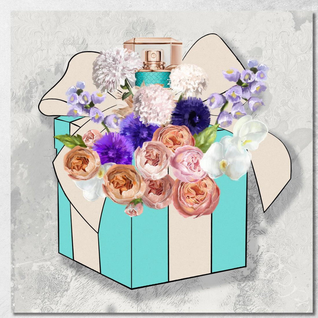 Quadro Scatola Regalo Con Bouquet Floreale Colorato Fashion fsn86 quadro stampato su tela Quadro Scatola Regalo Con Bouquet Floreale Colorato Fashion fsn86 quadro stampato su tela