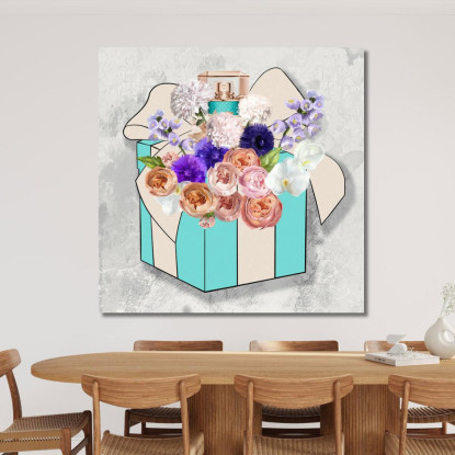 Quadro Scatola Regalo Con Bouquet Floreale Colorato Fashion fsn86 quadro stampato su tela