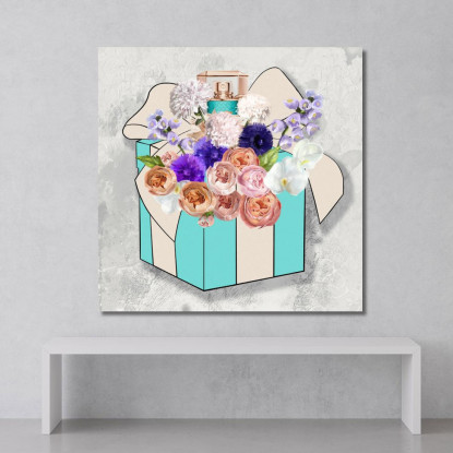 Quadro Scatola Regalo Con Bouquet Floreale Colorato Fashion fsn86 quadro stampato su tela